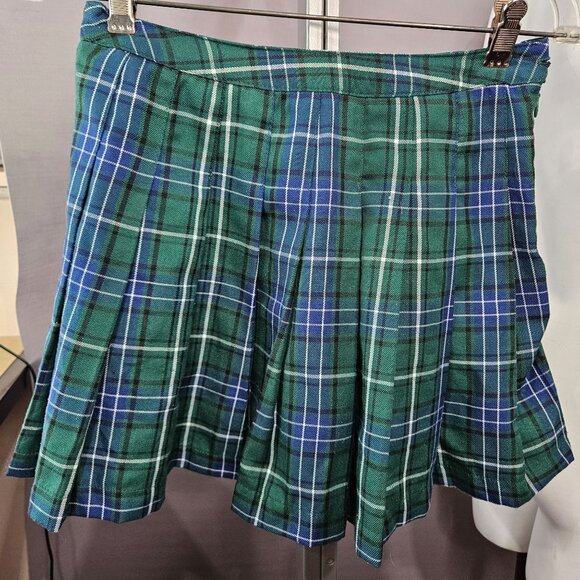 Green Plaid Pleated Mini Skirt Forever 21 Size S Academia School Girl Gothic Emo - Picture 1 of 9